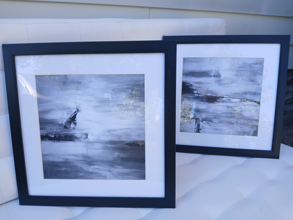 Framed Abstract Art - Black & White - Set of 2
