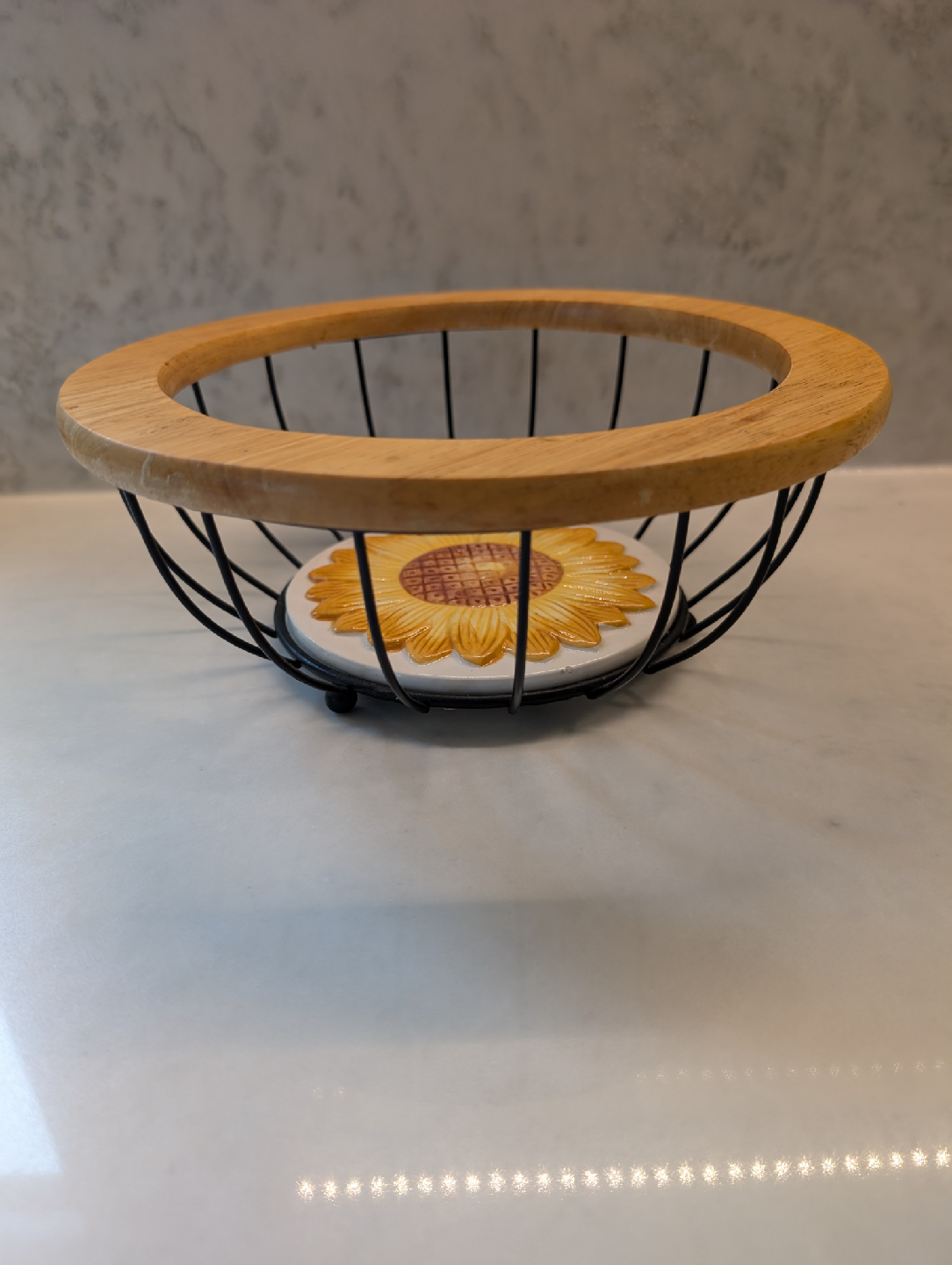 Sunflower metal wood and ceramic basket - photo 2