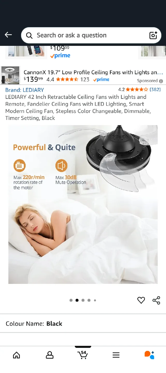 LEDIARY 42 Inch Retractable Ceiling Fan - Black image indicator(4)