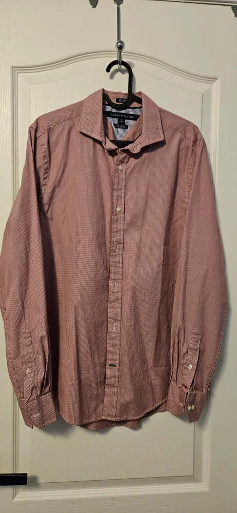 Tommy Hilfiger Red & White Striped Dress Shirt - Men's S thumbnail
