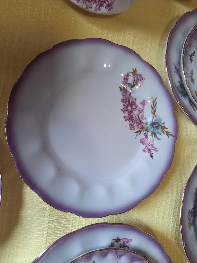 Vintage USSR Soviet Russian Tea Set purple lilac design 31 pcs image indicator(9)