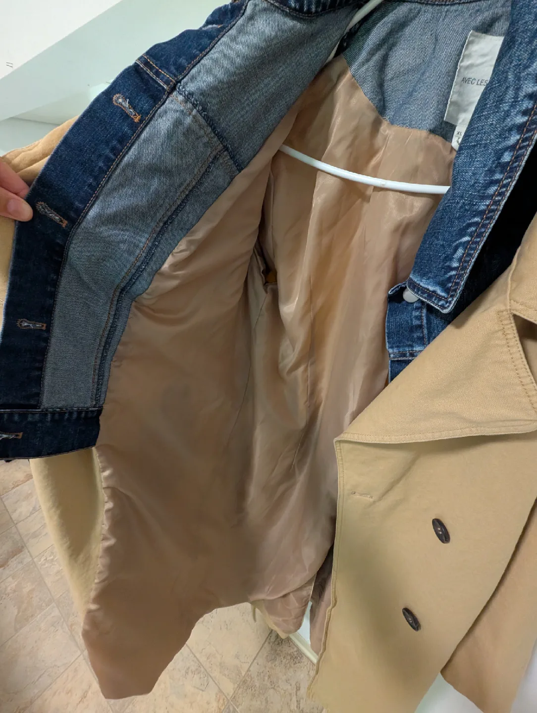 Avec Les Filles Trench Coat with Denim Jacket - XL image indicator(4)