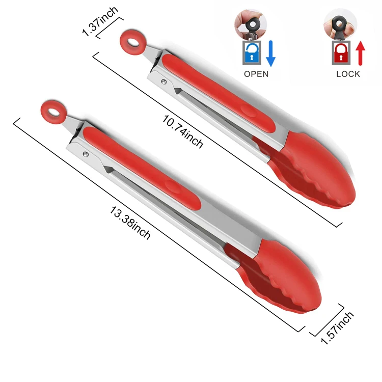 NEW Set of 2 Red Silicone Kitchen Tongs - 9 and 12 inches - photo 2