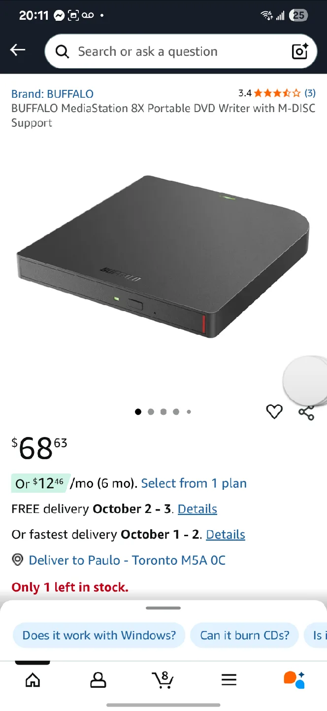 BNIB Buffalo MediaStation 8x Portable DVD Burner image indicator(3)