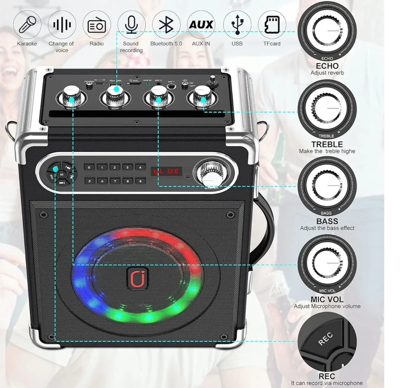JYX Karaoke Machine with Two Wireless Microphones image indicator(5)