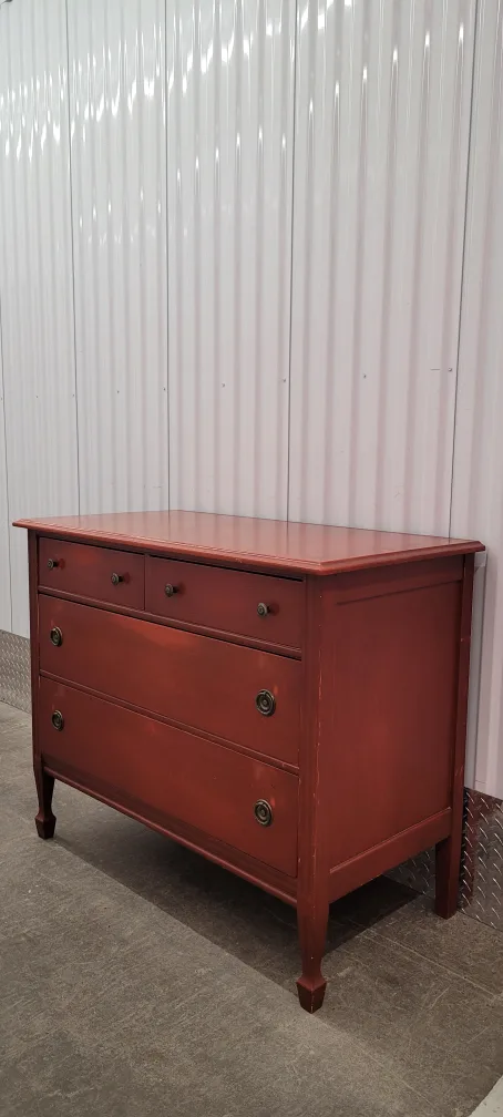Vintage Red Vanity Dresser with Mirror thumbnail