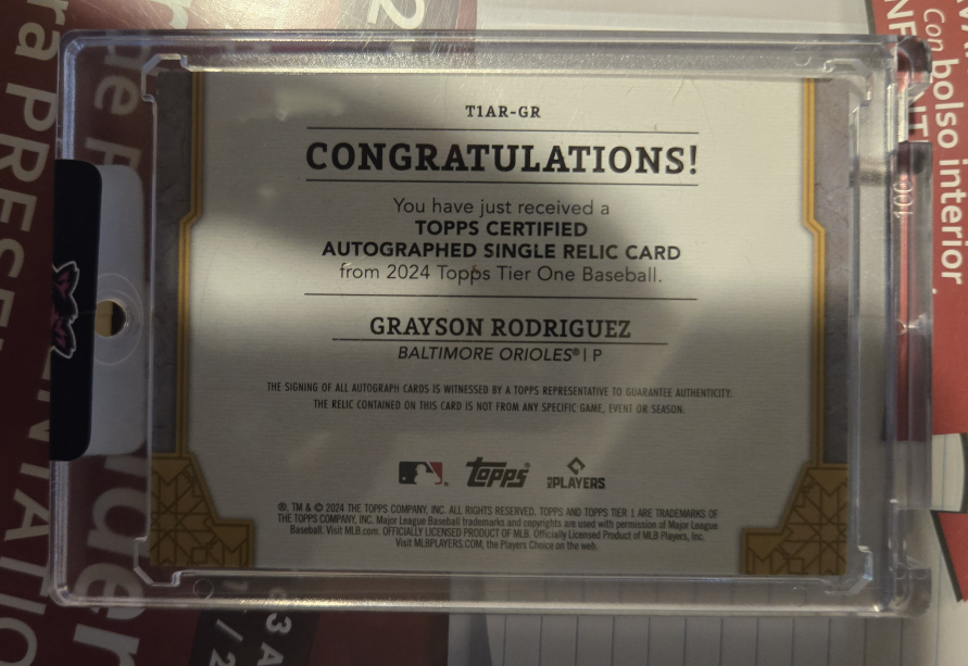 Topps Grayson Rodriguez Autographed Relic Card - photo 2