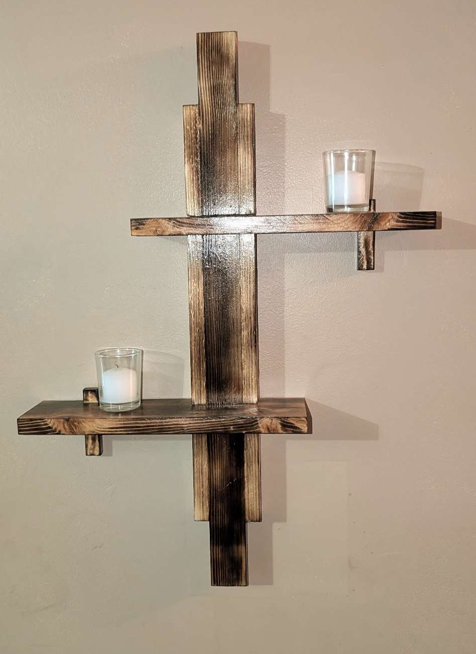 Rustic Burnt-Wood Wall Shelf - Handcrafted