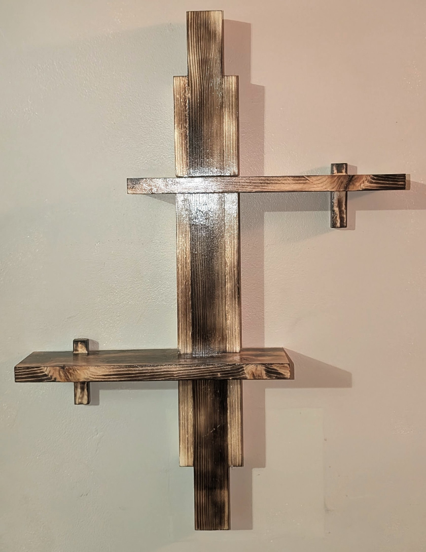 Rustic Burnt-Wood Wall Shelf - Handcrafted - photo 2