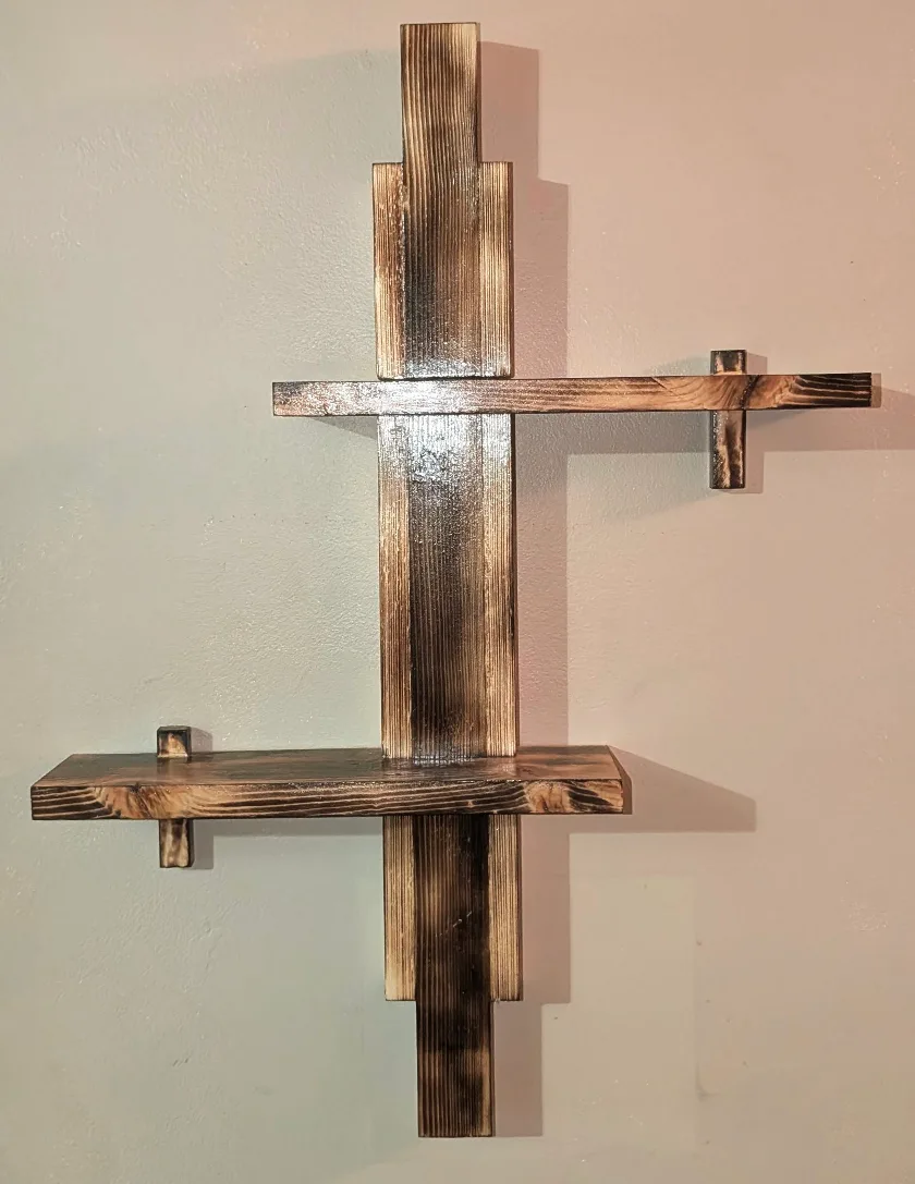 Rustic Burnt-Wood Wall Shelf - Handcrafted image indicator(2)