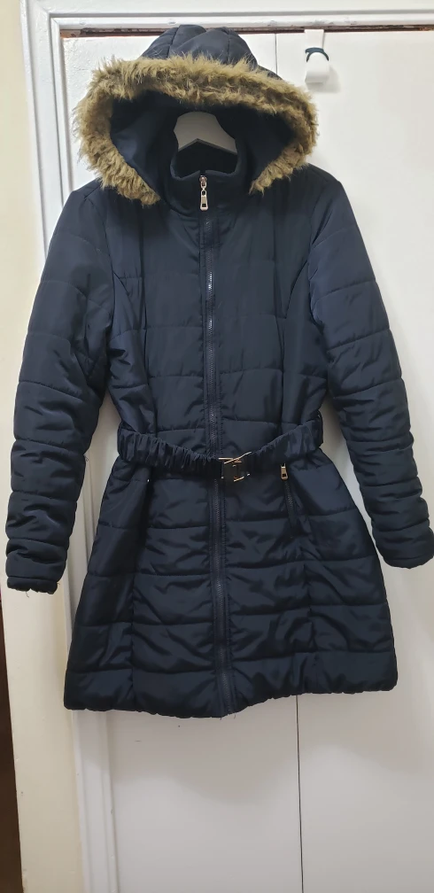 Black Puffer Coat with Fur Hood