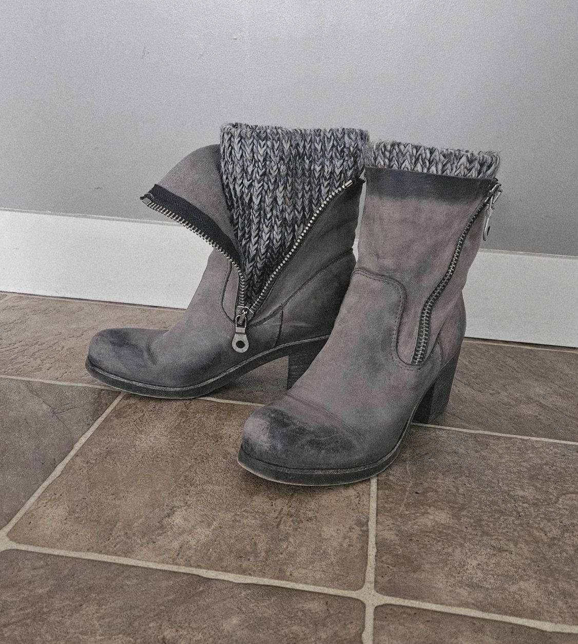 Grey Heeled Ankle Boots