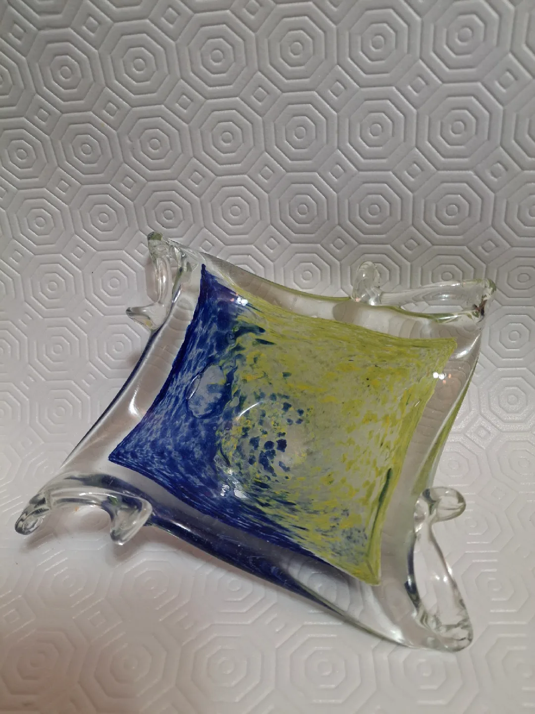 Decorative Art Glass Bowl - Blue & Yellow thumbnail