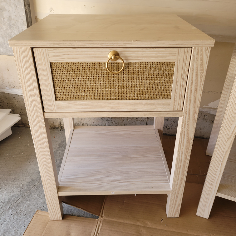 Set of 2 White Wood Nightstand with Rattan Drawer - photo 4