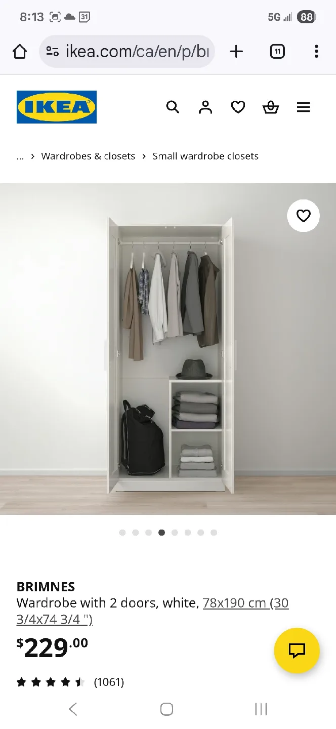 IKEA Brimnes Wardrobe with 2 Doors - White image indicator(2)