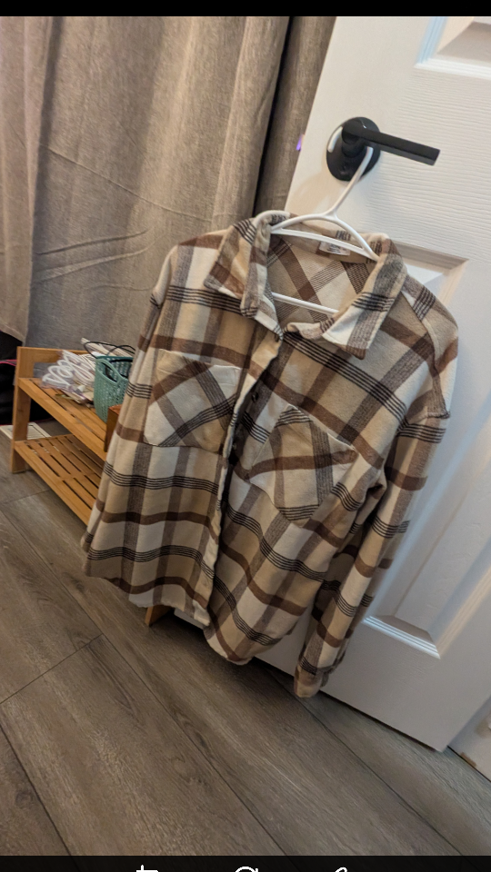 Beige & Brown Plaid Flannel Shirt