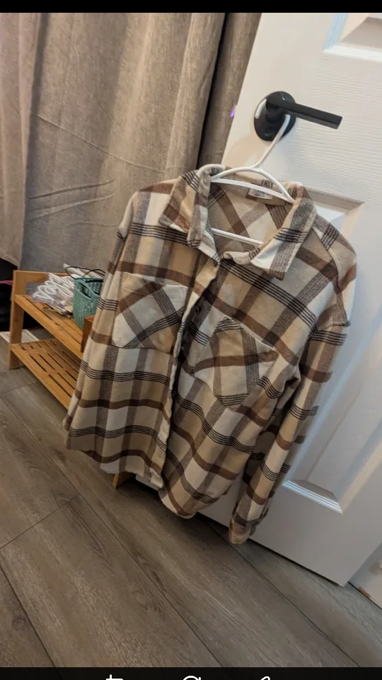 Beige & Brown Plaid Flannel Shirt thumbnail