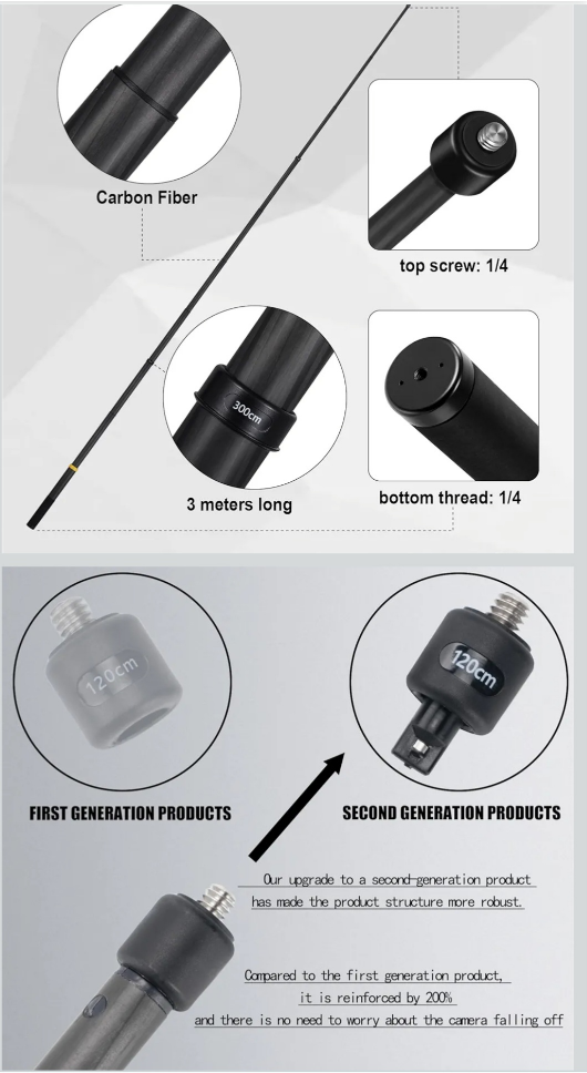 Brave Heart 9.8ft. CARBON FIBER SELFIE STICK 3m.(Telescopic) - photo 3