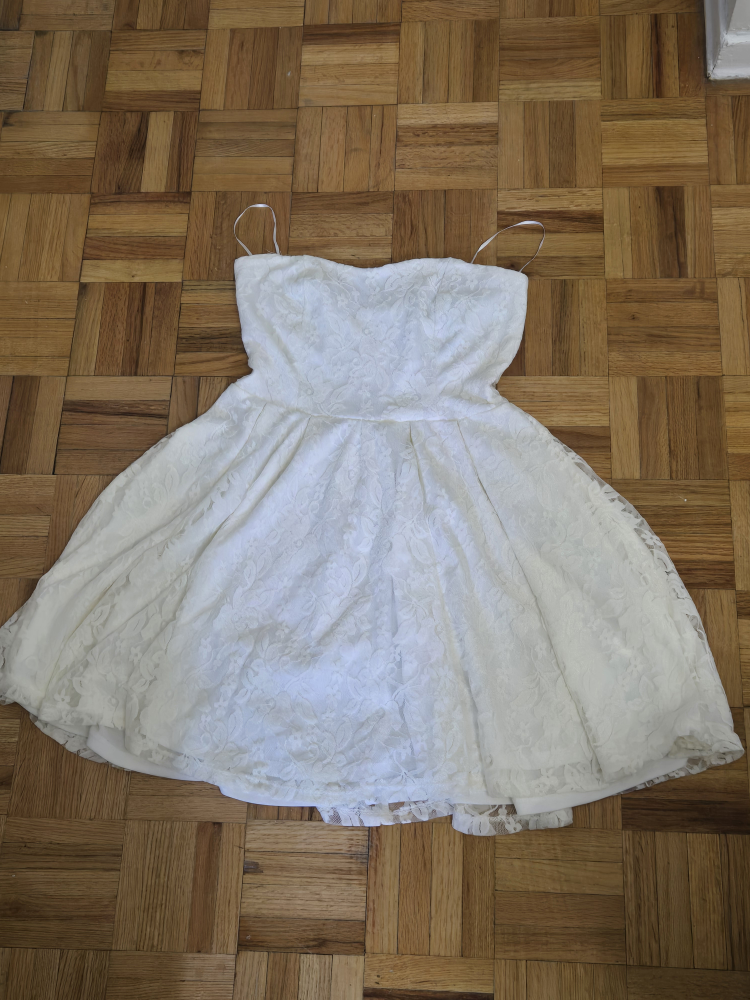 Cute Short White Babydoll Lace Dress - Size M