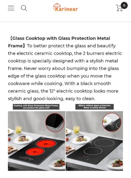 Karinear 12 Inch 2 Burner Ceramic Cooktop image indicator(4)
