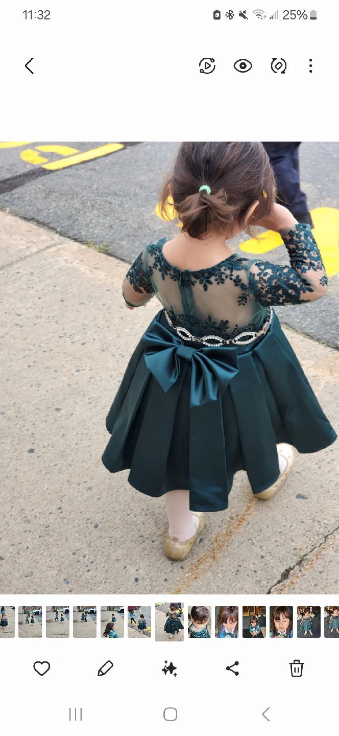 Green Dress with Lace and Bow 2T thumbnail