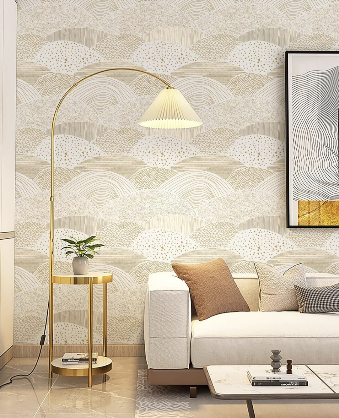 White and Gold Dot/Line Peel and Stick Wallpaper 17.3''x78.7'' - photo 5