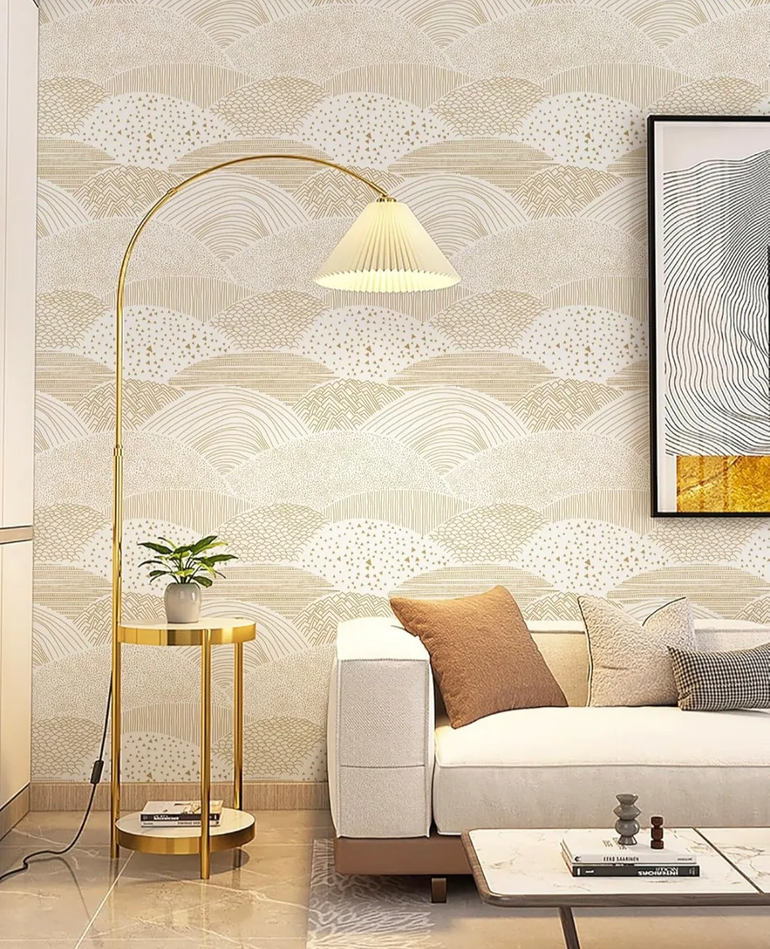 White and Gold Dot/Line Peel and Stick Wallpaper 17.3''x78.7'' image indicator(5)