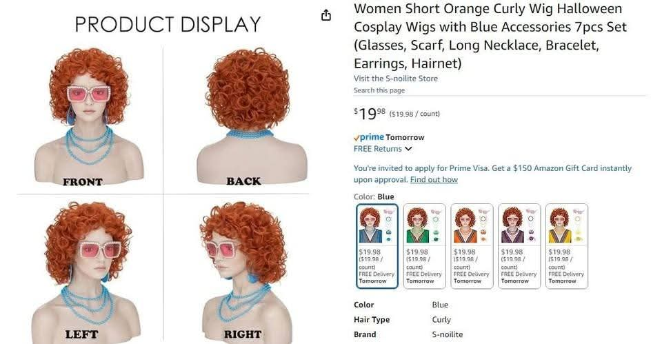 New~Short Orange Curly Wig Halloween, Cosplay W/ Accs(7 Pcs) - photo 4