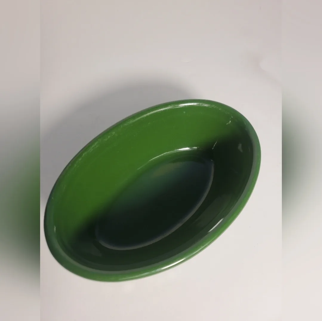 Vintage Genuine Glass Small Green Oval Bowl TST Serving USA image indicator(10)