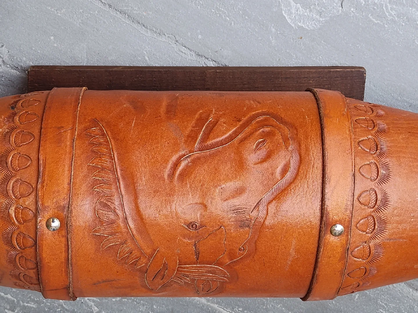 Decorative Carved LongHorn With Leather image indicator(4)