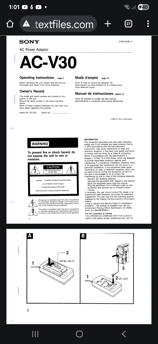 Sony Camcorder AC-V30 AC Power Adaptor/Battery Charger image indicator(7)
