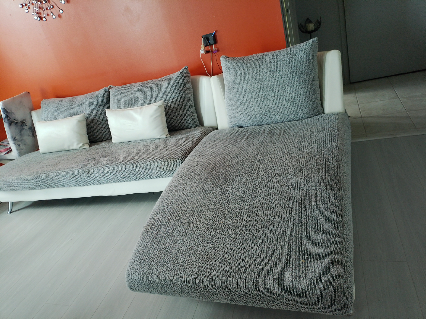 Grey Sectional Sofa with Cushions