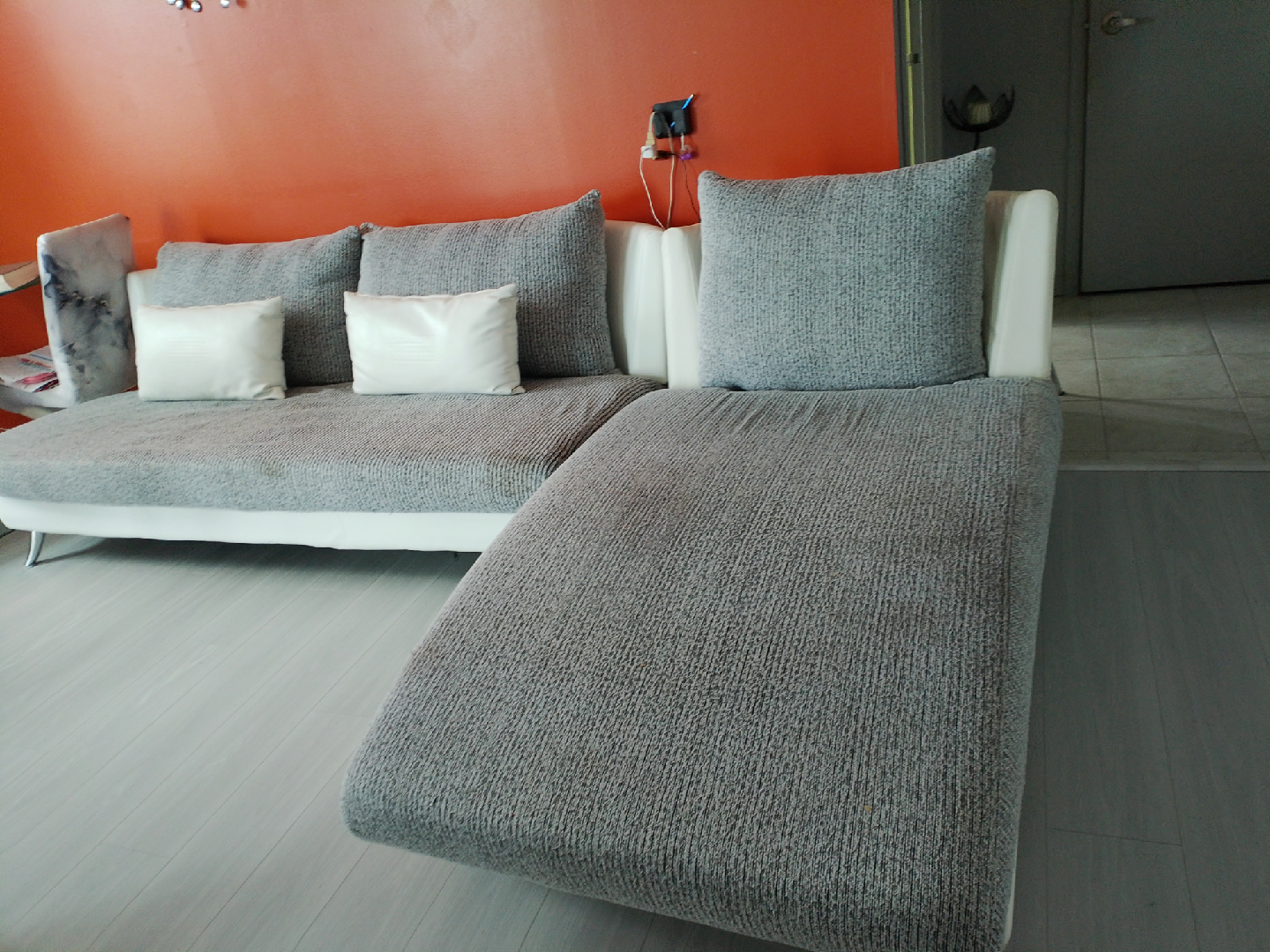 Grey Sectional Sofa with Cushions - photo 2