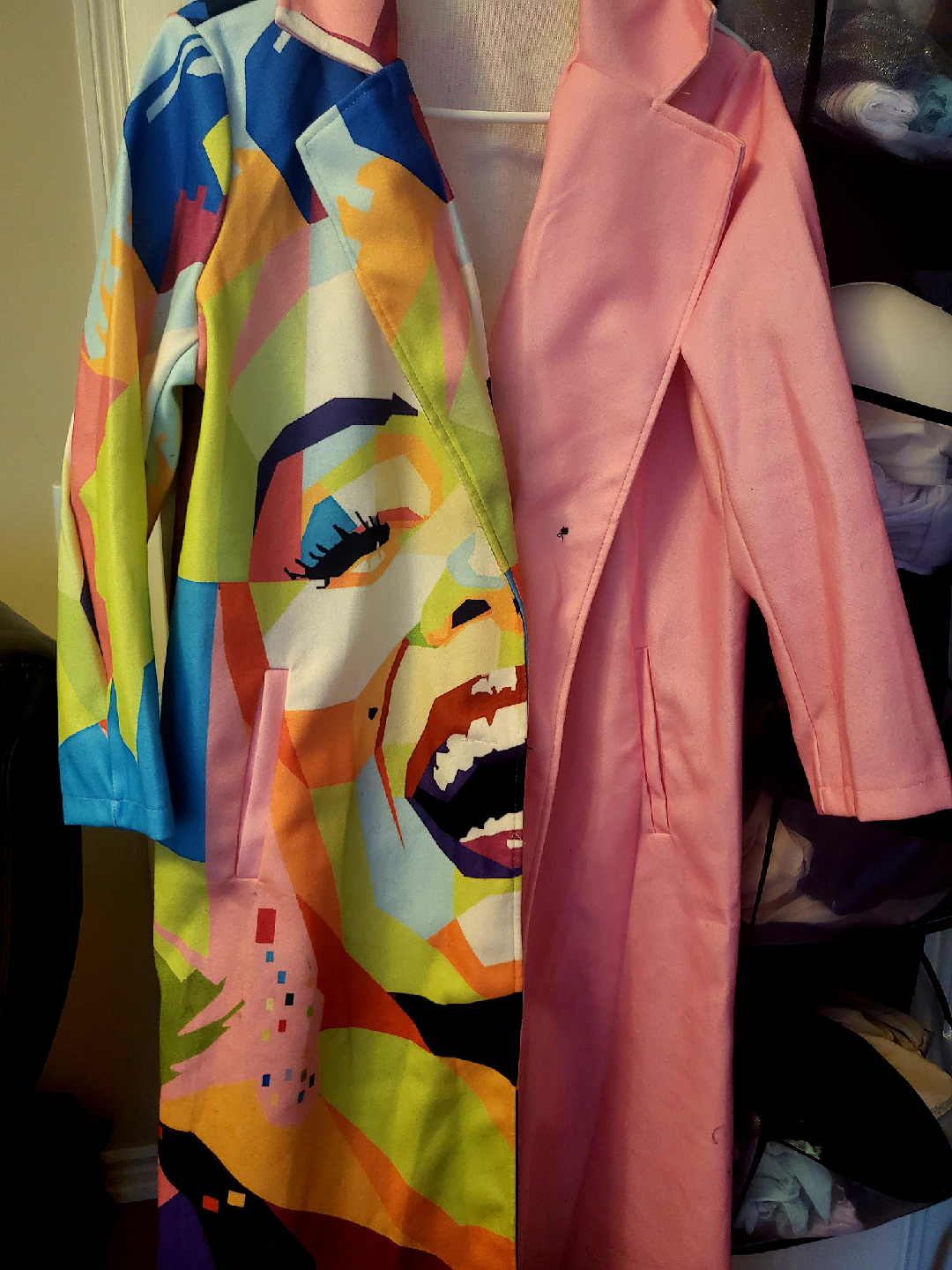 Colourful Patterned Coat & Pink Coat