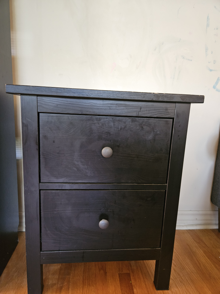 Ikea Black Wood Two-Drawer Nightstand
