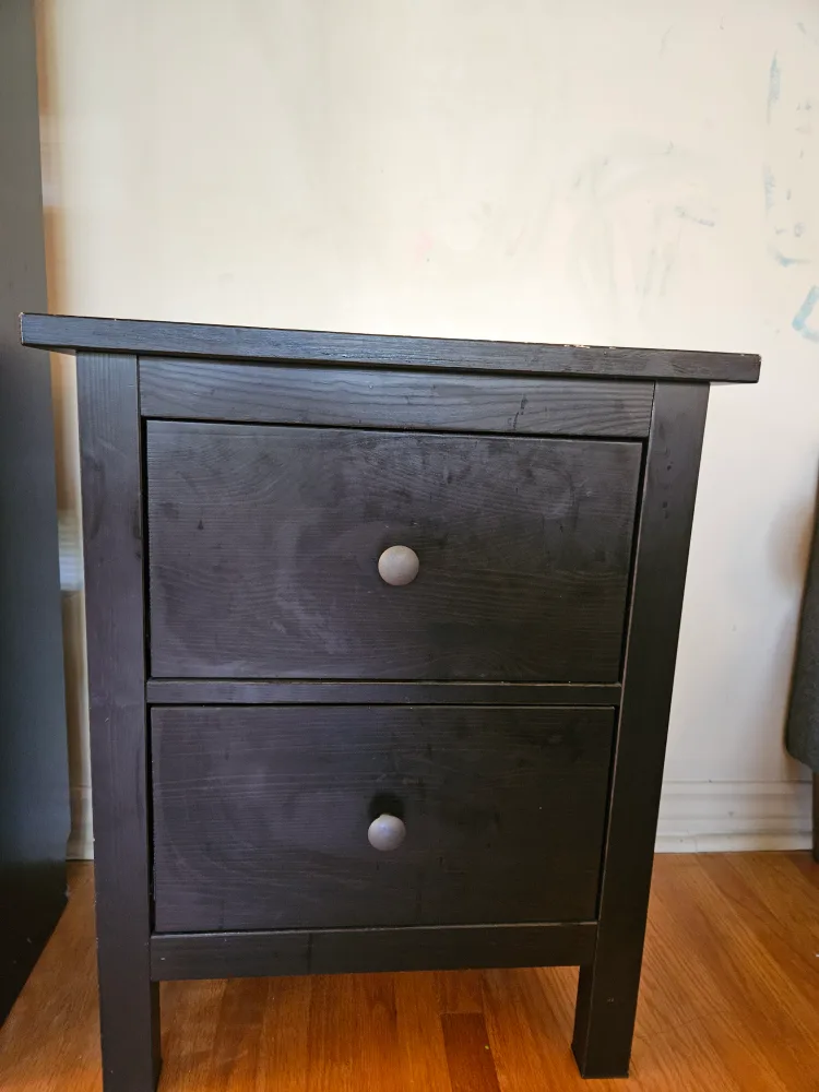 Ikea Black Wood Two-Drawer Nightstand thumbnail