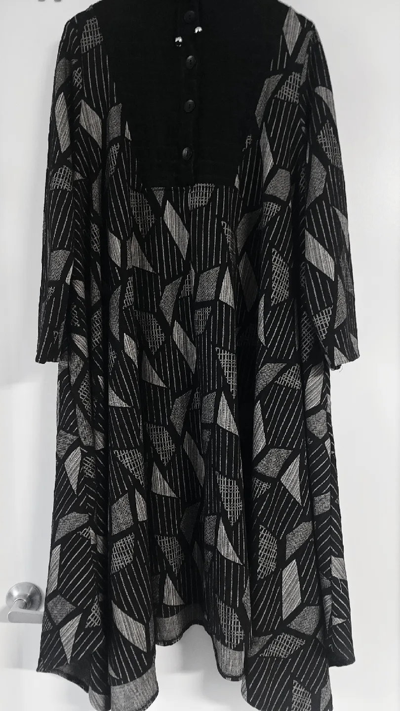 Black/Grey Patterned Hooded Designer Fall Dress image indicator(2)