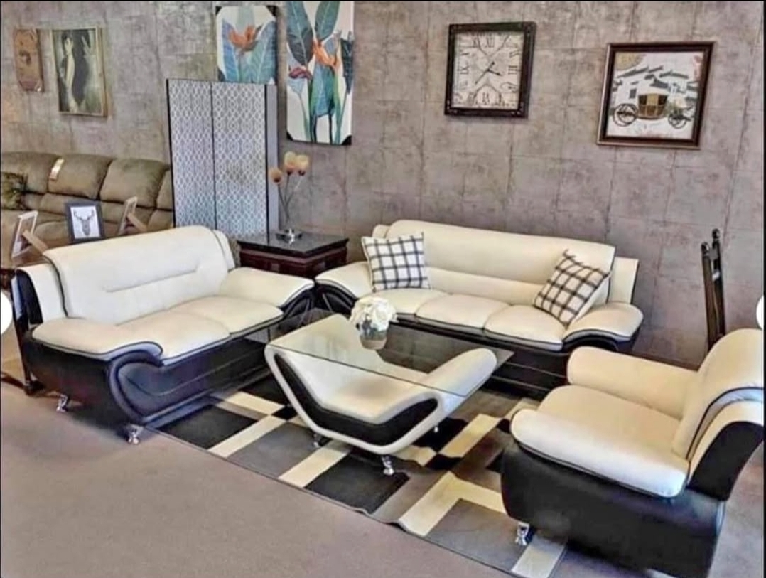 Leather Sofa Set - cream white & Black