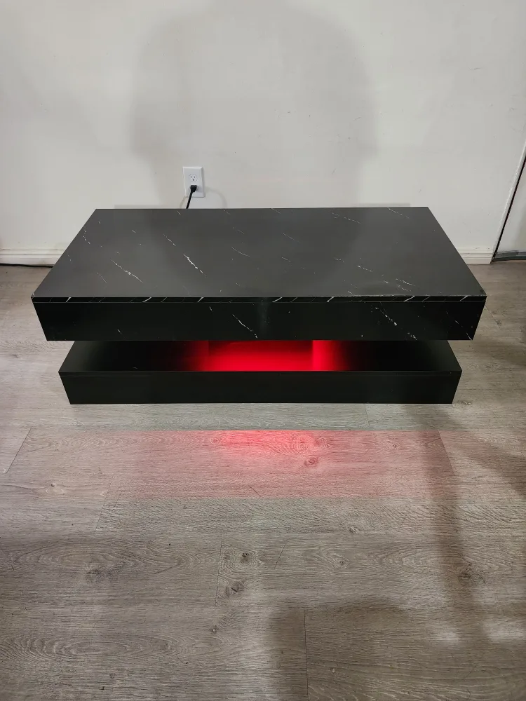 Black Marble Style Coffee Table with LED image indicator(2)