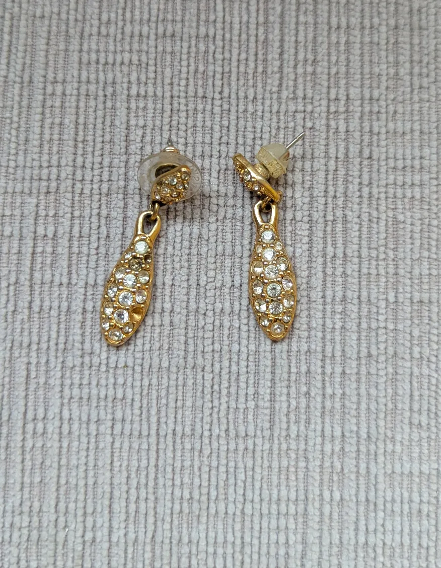 Vintage Gold Tone Rhinestone Earrings thumbnail