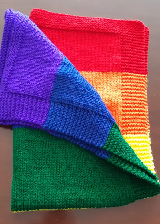 handmade baby blanket - rainbow colours thumbnail
