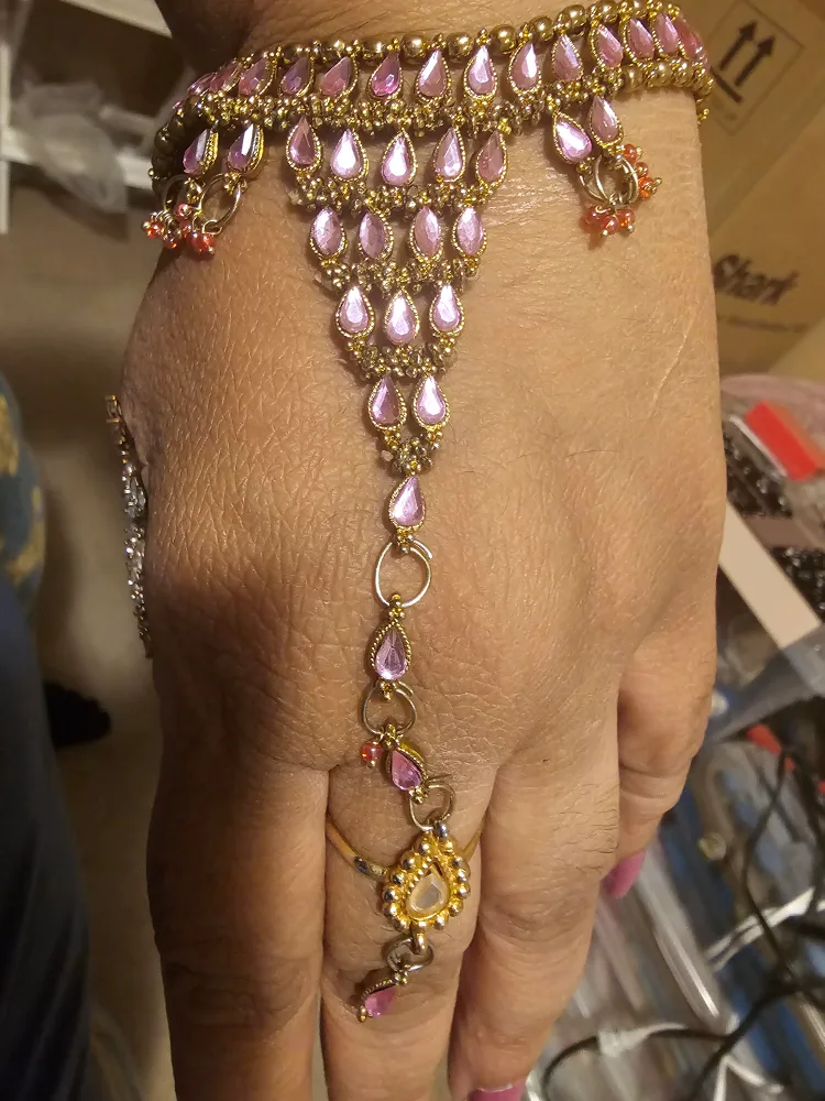Pink & Gold Hand Chain Bracelet
