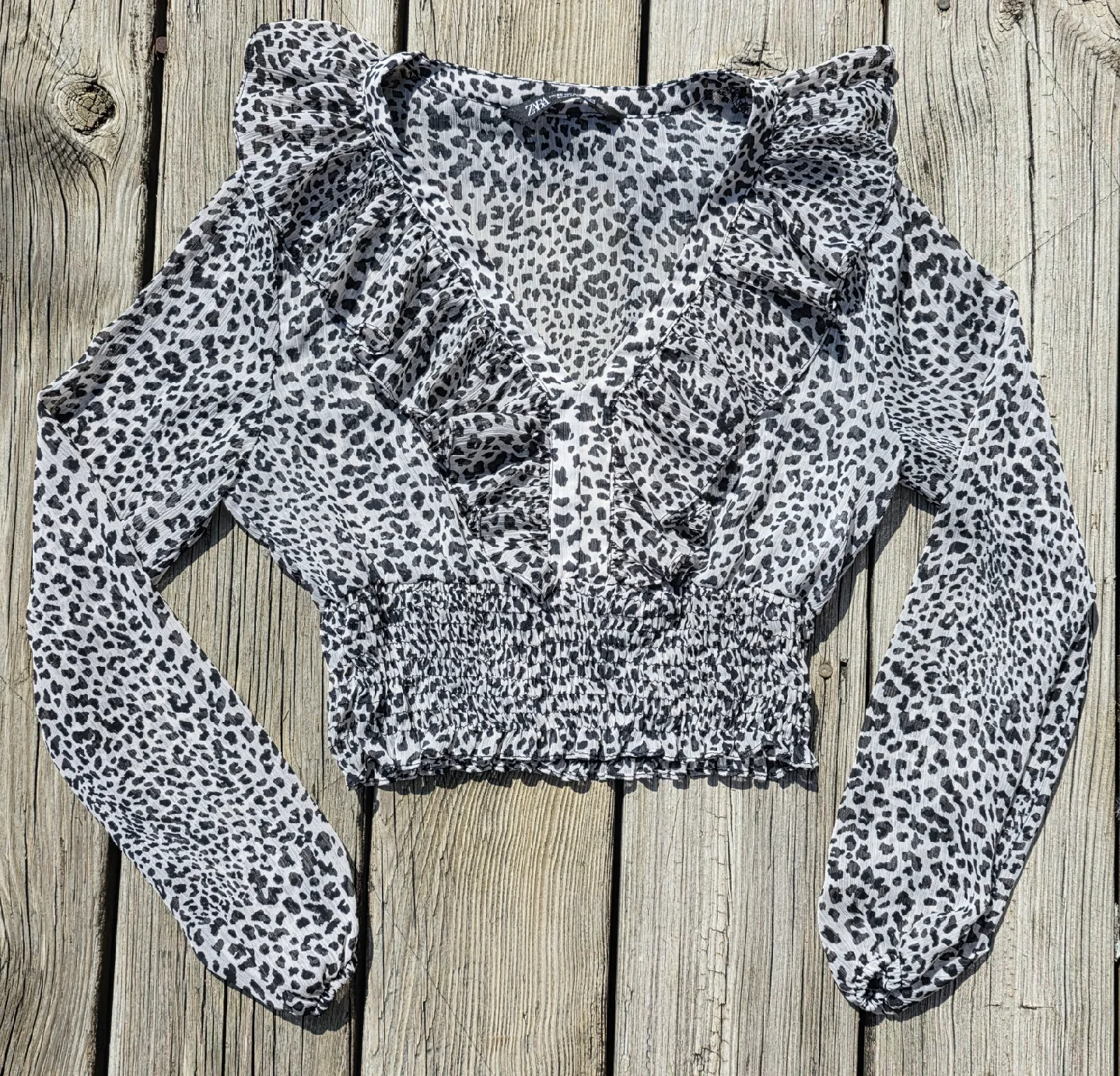 ZARA Leopard Print Ruffle Blouse thumbnail