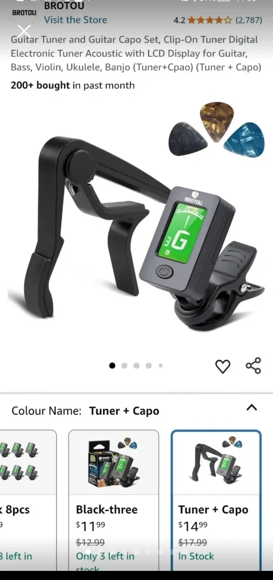 BROTOU Clip-On Tuner for Guitar, Bass, Ukulele thumbnail