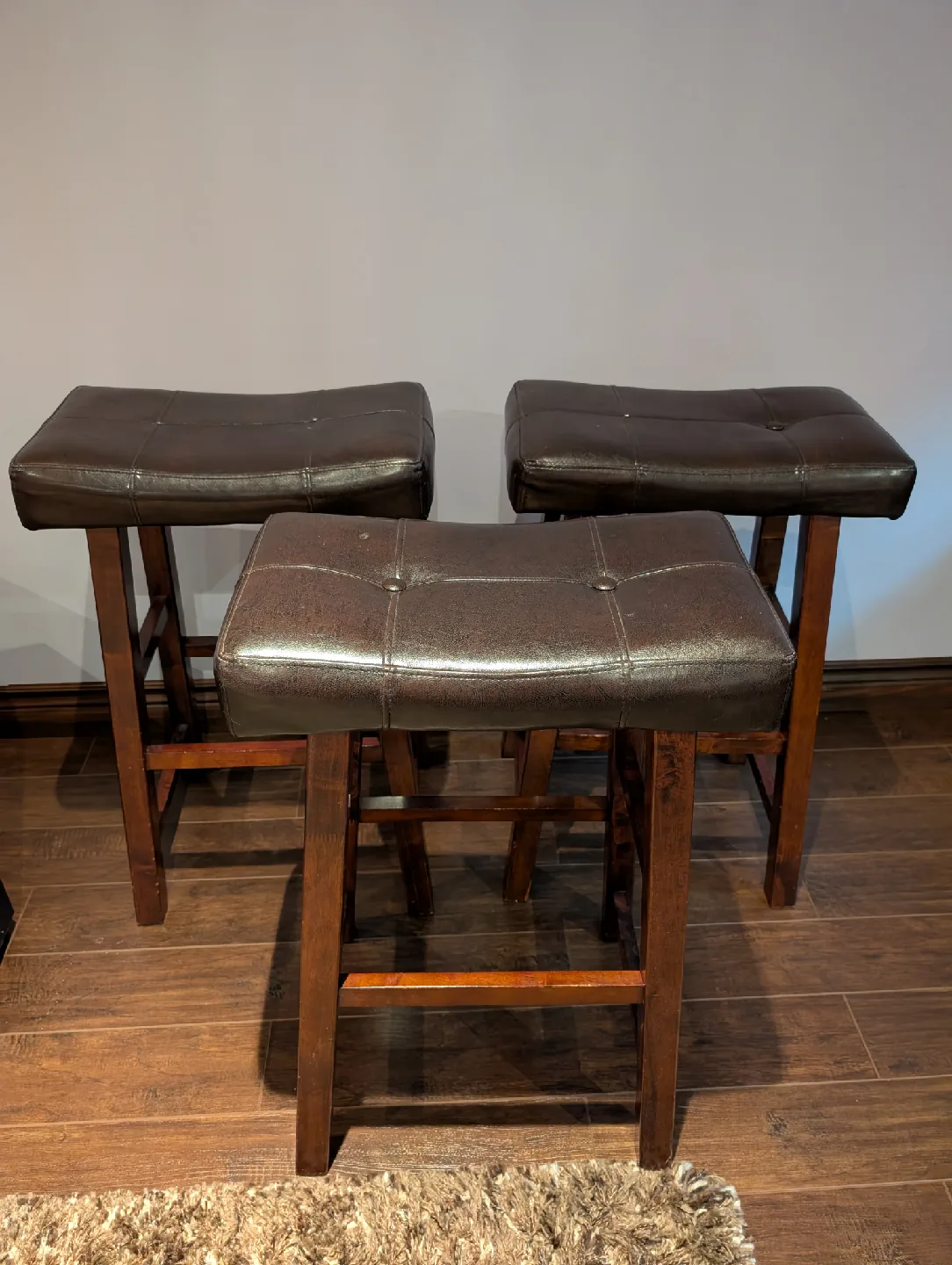 Set of 3 Brown Faux Leather Bar Stools thumbnail