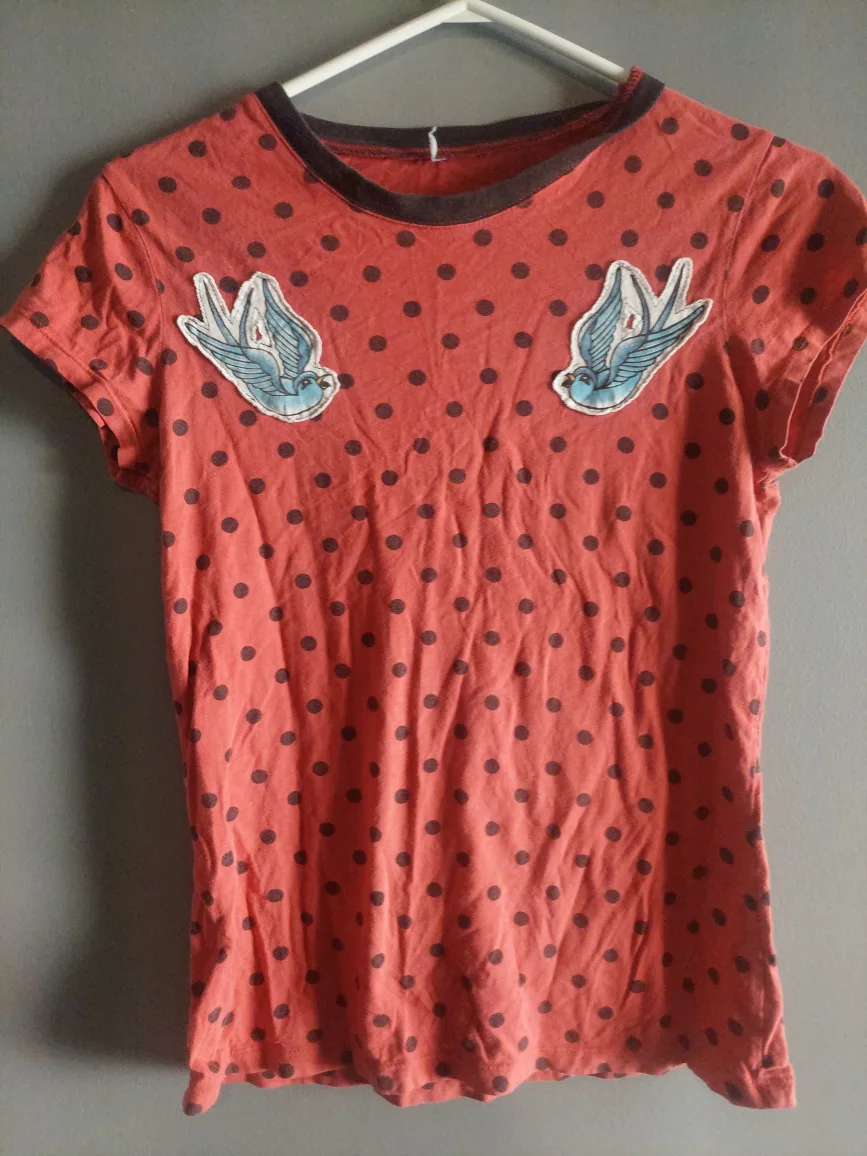 Red Polka Dot T-Shirt with Bird Patches thumbnail