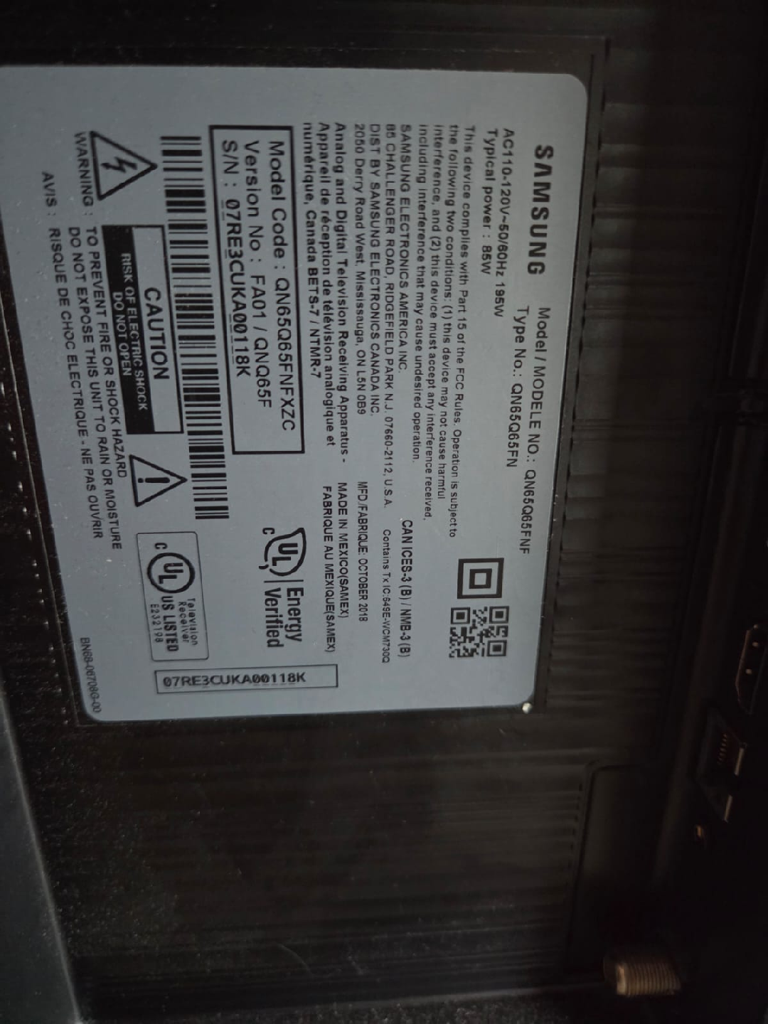 Samsung QN65Q65FN 65 inch TV - photo 2