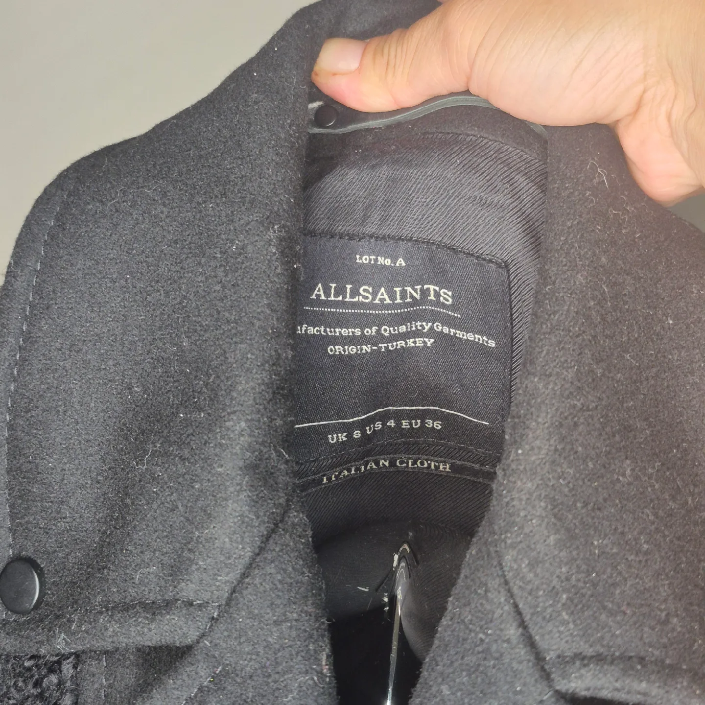 AllSaints Black Leather & Wool Blend Jacket - Size US 4 image indicator(4)