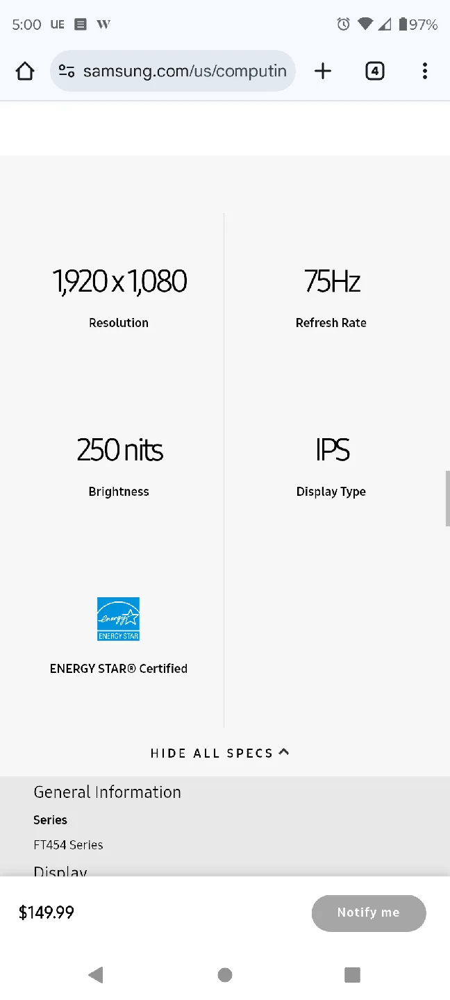 Samsung 22" T45F Borderless IPS Monitor image indicator(5)