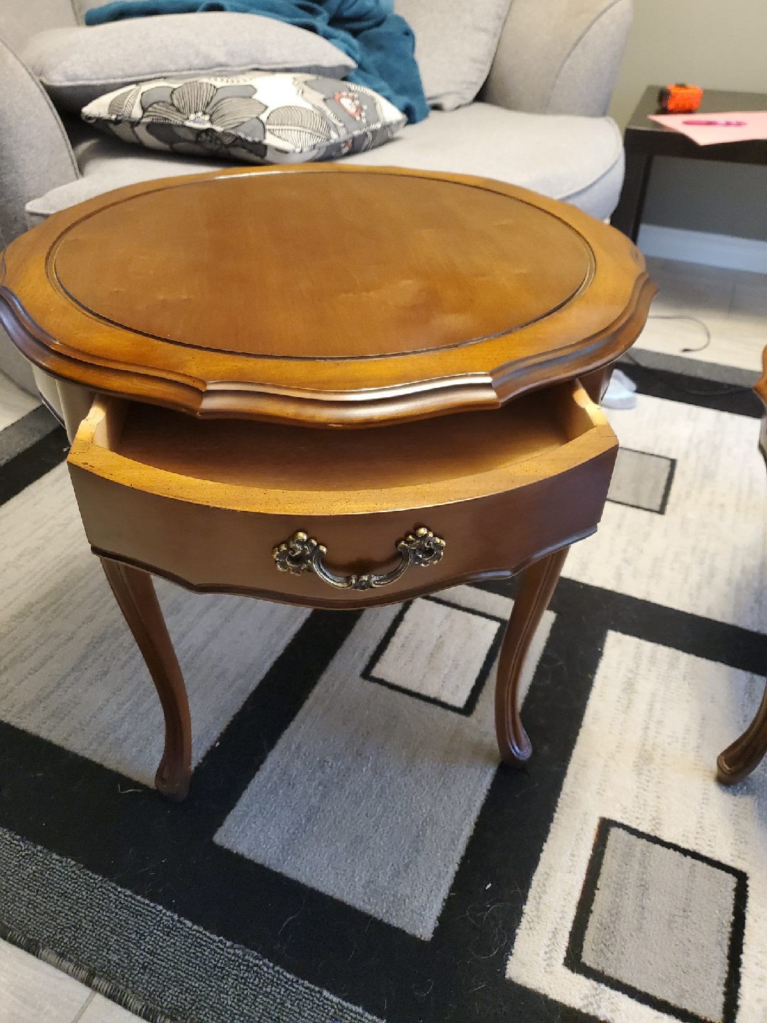 Wooden Round Side Table with Drawer